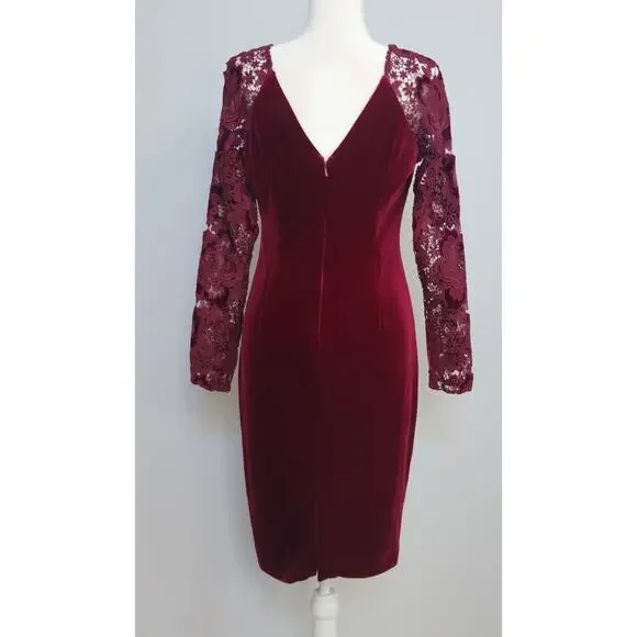 open lace back dress Navy Velvet Drape Gown with Puffed Sleeves by Badgley Mischka